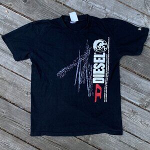 Vintage 90s Diesel Streetwear Big Logo T Shirt Medium Black